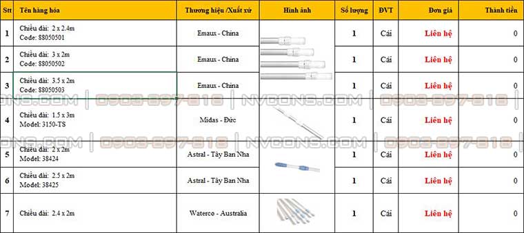 Báo giá sào nhôm hồ bơi Báo giá sào nhôm hồ bơi