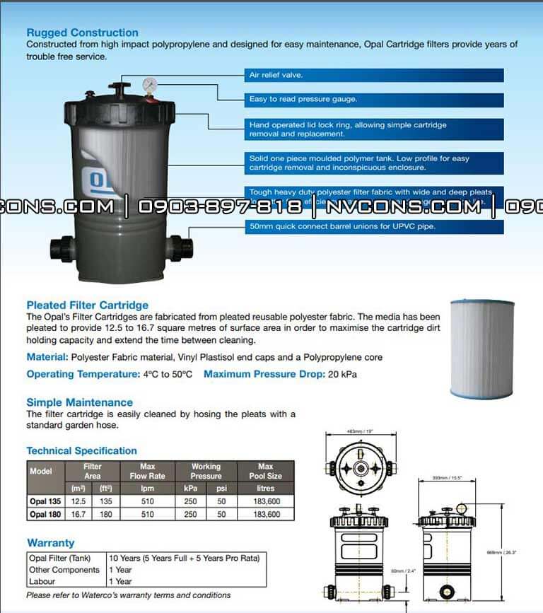 Bộ lọc giấy Opal Waterco Bộ lọc giấy Opal Waterco
