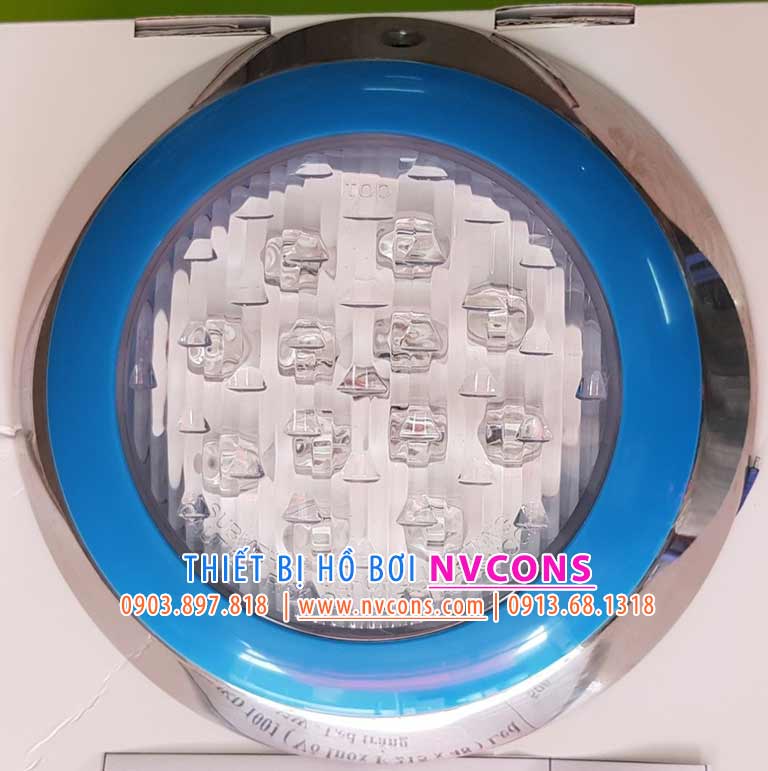 Đèn hồ bơi giá rẻ 12V vành inox xanh