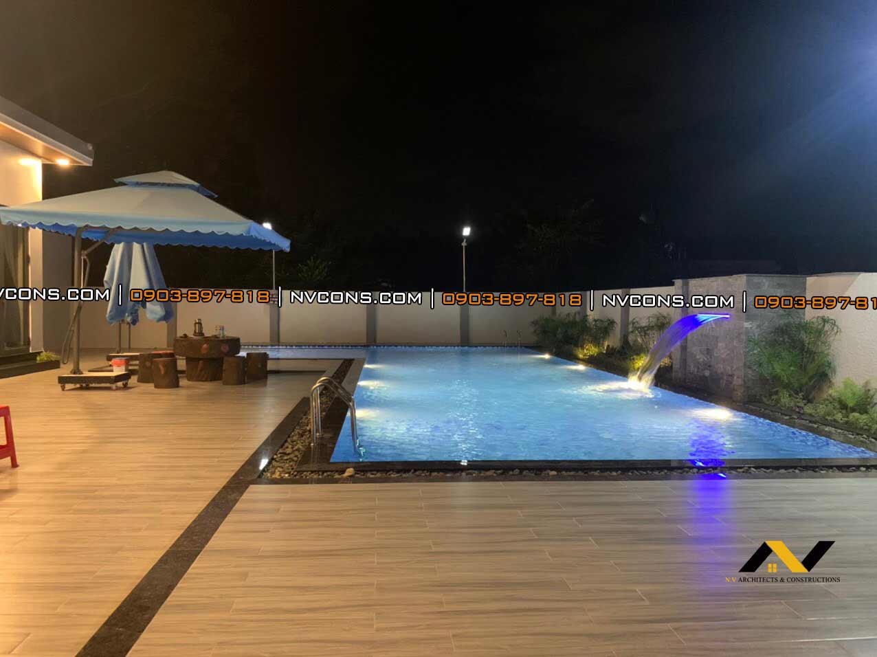 Đèn led bể bơi lung linh trong đêm tại Vũng Tàu Đèn led bể bơi lung linh trong đêm tại Vũng Tàu