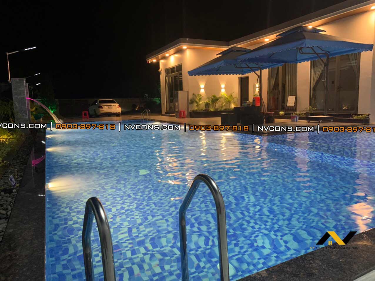 Ánh sáng đèn led bể bơi 12V 18W lung linh huyền ảo trong đêm tối Ánh sáng đèn led bể bơi 12V 18W lung linh huyền ảo trong đêm tối