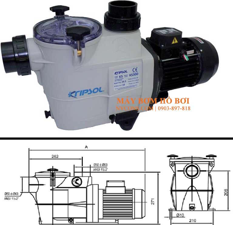 Máy bơm bể bơi KS200 3 pha dành cho hồ bơi thương mại hay trường học Máy bơm bể bơi KS200 3 pha dành cho hồ bơi thương mại hay trường học