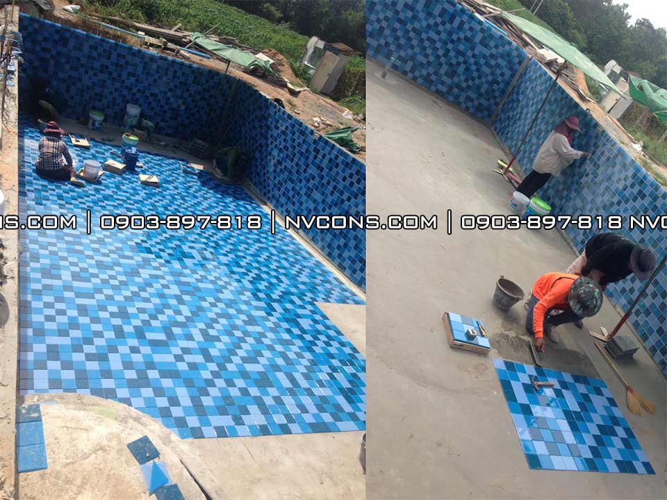 Báo giá nhân công thi công gạch mosaic hồ bơi