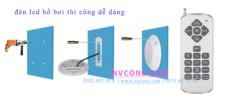 Thi công lắp đặt đèn bể bơi dễ dàng Thi công lắp đặt đèn bể bơi dễ dàng