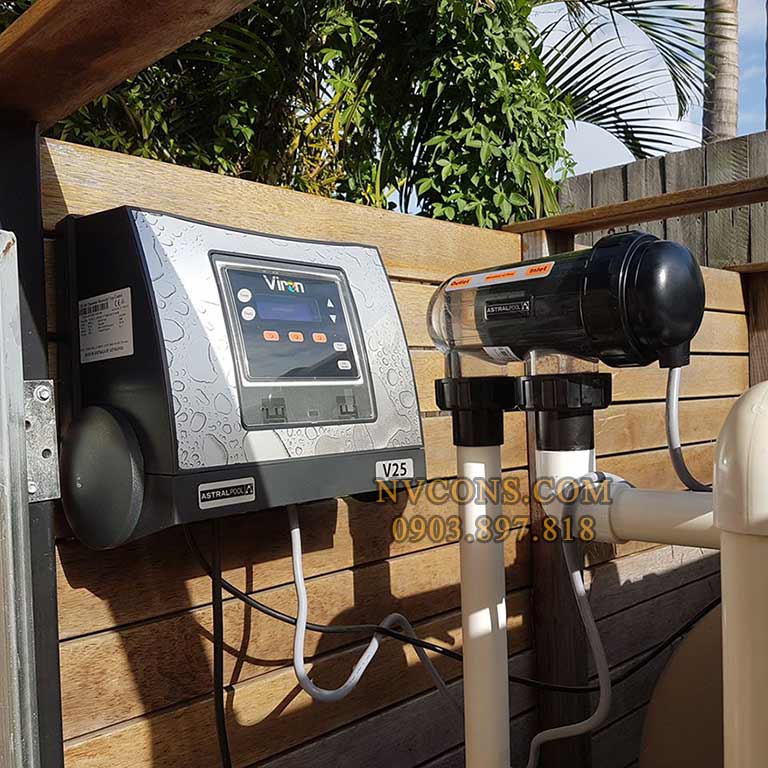 Thiết bị điện phân muối Astralpool V25 lắp đặt bể bơi gia đình Thiet bi dien phan muoi Astral V25 lap dat be boi gia dinh