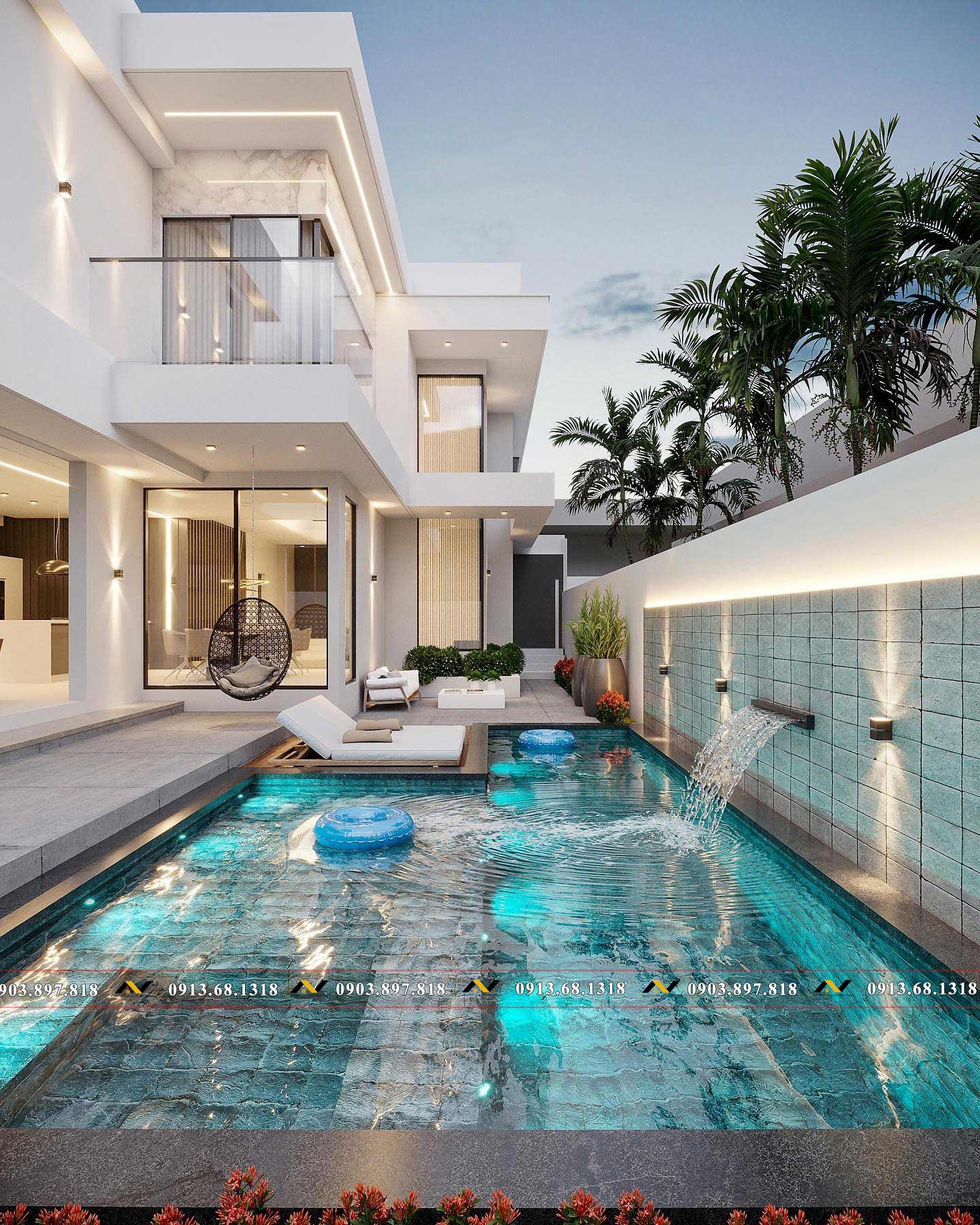 Thiết kế hồ bơi mini gia đình có thác nước Thiết kế hồ bơi mini gia đình có thác nước