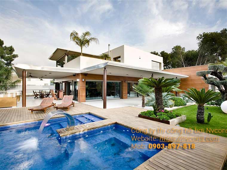 Sàn nhựa giả gỗ và thác nước là những tiện ích hồ bơi chiếm chi phí lớn Sàn nhựa giả gỗ và thác nước là những tiện ích hồ bơi chiếm chi phí lớn