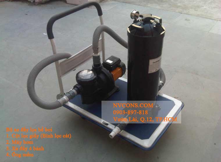 Xe đẩy lọc nước bể bơi Xe đẩy lọc nước bể bơi, xe day hut can day be